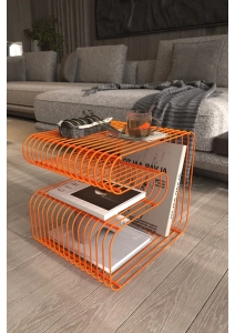 Turuncu Tel Metal Tasarımlı Modern Paslanmaz Yan Sehpa, Dekoratif Metal Sehpa